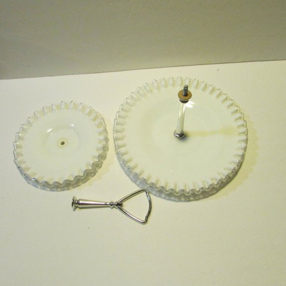 Fenton silver crest tidbit tray white with clear trim 2 tier serving plate - Picture 8 of 12